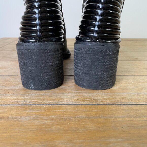 Jeffrey Campbell Ankle Boots Size 9 Lowell Olive Green Sheepskin Suede Block - Picture 7 of 12